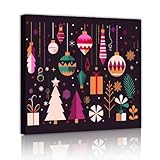 クリスマスキャンバスウォールアートクリスマスオーナメントモダンホリデー装飾フレームプリントリビングルームベッドルーム30x30cmインナーフレームの鮮やかな季節の色