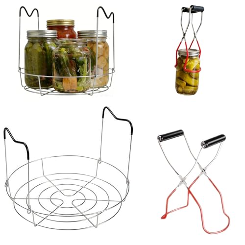 2PCS 12 Stainless Steel Canning Rack & Jar Lifter Tongs Set Heat Resistant Handles Water Bath Canner Rack And Non-slip Jarring Kit for 6 Quart or 7 Pint Ball Jars in Pressure Canner Pot