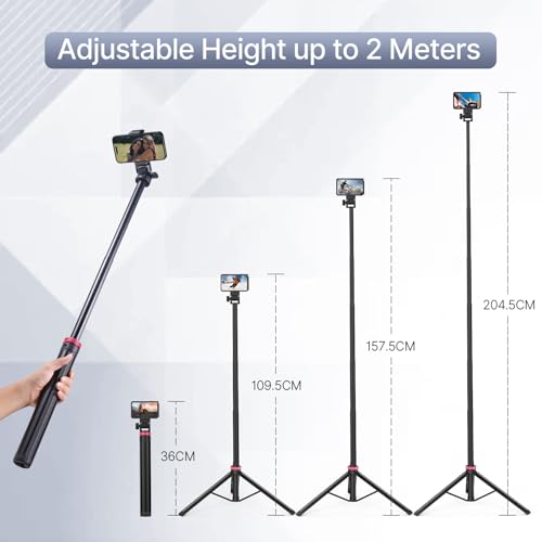 ULANZI MT-79 Extendable Tripod Aluminum, 81" Portable Adjustable Light Stand with 1/4" Screw, 360° Ball Head Camera Phone Tripod for Camera Video Light Smartphone, Lightweight for Travel