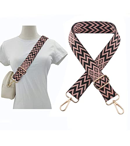 Image of 1pc Extendable Zigzags Jacquard Bag Strap with Clasps Geometric Webbing Belt for Shoulder Crossbag Messenger Bag Replacement (Pink Black)