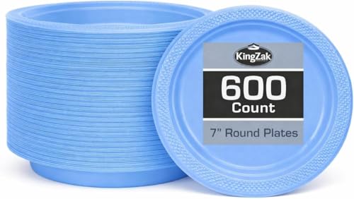 Light Blue Solid Color Plastic Premium Heavy Weight Appetizer Plate (7") 50 Count - Elegant & Durable, Perfect for Parties, Weddings & Everyday Use