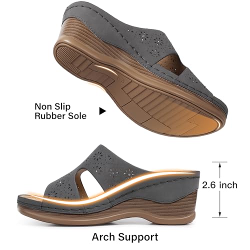 Image of TEMOFON Women Wedge Sandals Dressy: Comfortable Lightweight Summer Shoes | Low Wedge Heel - Fit Wide Feet - Comfy Stylish Slip on Sandals Size 5-11