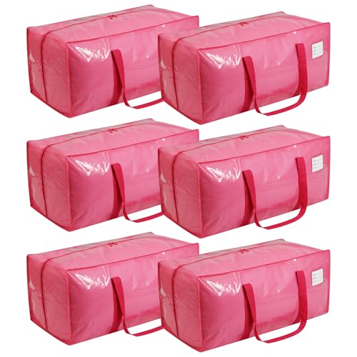 6 Pack Extra Heavy Duty Large Moving Bags with Comfortable Handle & Strong Zipper,Storage Totes for Space Saving Moving Storage College Supplies Alternative to Moving Box,Pink