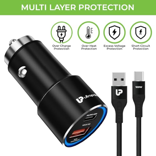 Image of UltraProlink 145W Fast Car Charger | Dash, Warp, SuperVooC, PD Charger | 45W PPS PD Type C and 100W Type A Port |Compatible for iPhone, Oneplus, Samsung, Oppo, Nothing & Pixel | Mach 145 | UM1160