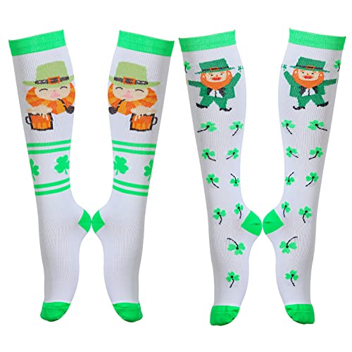 Calcetines de compresión del día de San Patricio para mujeres y hombres (2 pares) Circulación 15-25 mmHg, ideal para correr, ciclismo, rugby, verde, Large/X-Large Cover