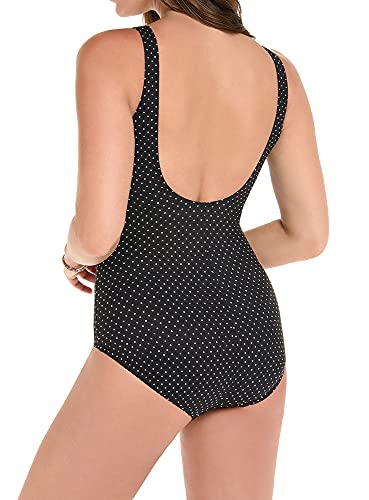 Miraclesuit Women's Swimwear Dd-Cup Pin Point Oceanus Tummy Control Underwire Bra One Piece Swimsuit, Black/White, 10Dd #TOP3