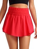 CRZ YOGA Ruffle Skirt Overlay Athletic Shorts for Women - High Waisted Flowy for Workout Running Tennis with Zip Pocket Deep Red Medium