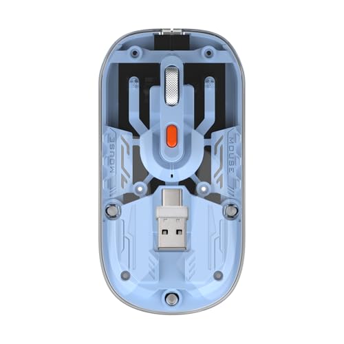Amkette Epic TP Transparent Wireless Mouse/Bluetooth Mouse Rechargeable, USB-A + USB-C Nano Receiver, Silent Huano Switches, Type-C Charging, 3 Device Connectivity for Laptop, PC, MacBook, Tablet