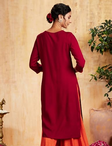Image of Amazon Brand - Myx Women Embroidered Straight Fit Kurta (Available in Plus Sizes)