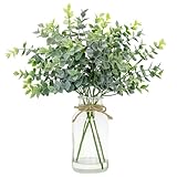 SENCID Artificial Eucalyptus Stems in Glass Vase with Faux Water,14' Fake Plants Eucalyptus Leaves for Home Office Centerpiece Table Decorations Farmhouse Wedding Home Greenery Decor（Green）