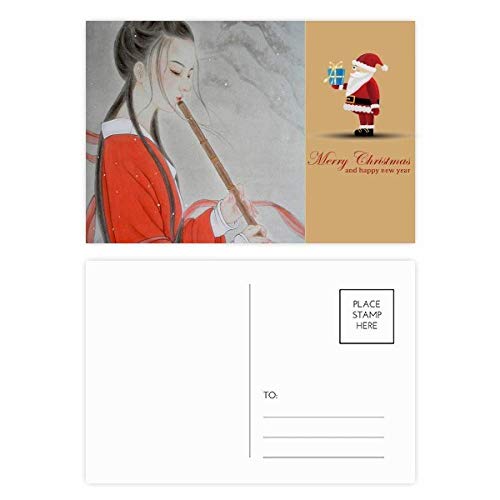 Lot de 20 cartes postales Red Beauty Père Noël flûte chinoise cadeau vœux