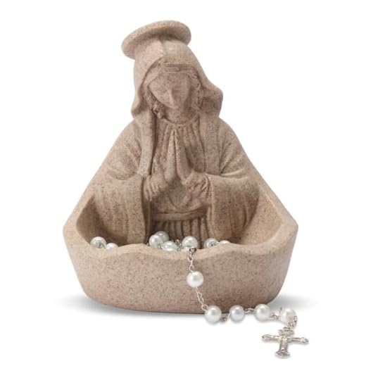 LVEOLU Virgin Mary Statue Rosary Holder, 5.5 Inch Catholic Gifts for Women