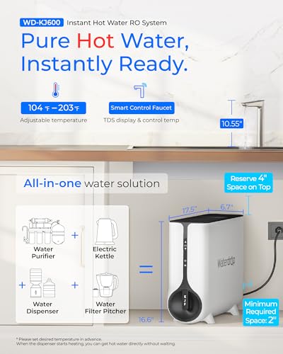 Image of Waterdrop KJ600 Instant Hot Reverse Osmosis System, 600 GPD, Tankless RO | NSF /ANSI 372 Certified, 5-Stage Filtration, PFAS & TDS Reduction, 2:1 Pure to Drain, LED Faucet, Hot and Cold Water Dispenser