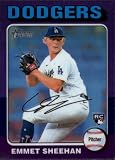 2024 Topps Heritage Baseball Hot Box Purple Chrome Refractor #187 Emmet Sheehan RC Rookie Los Angeles Dodgers Official MLB Trading Card (Stock Photo shown, Card in Near Mint to Mint Condition)
