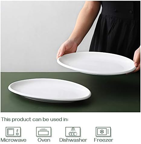 DOWAN 14" Large Serving Platters, Oval Serving Plates, White Porcelain Platters Oven Safe, Dinner Plates Serving Dishes for Entertaining, Party, Meat, Appetizers, Dessert, Set of 2, White