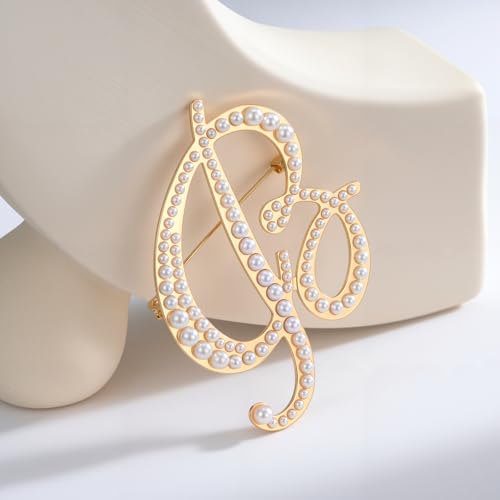 Image of Initial Letter Brooch Pin Pearl Letter Brooches Golden Pins Accessories Jewelry Birthday Chrisrmas Gift for Women