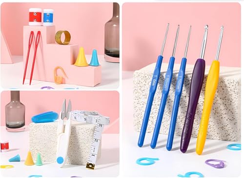 Image of VERAT 52 Piece Crochet Set /Crochet Hook /Knitting Accessories /Stitching Material /Tools for Tailoring /Needle and Thread Box /Ergonomic Crochet Hooks Set /Crochets for Arthritic Hands /Craft /Nice Gift for Women