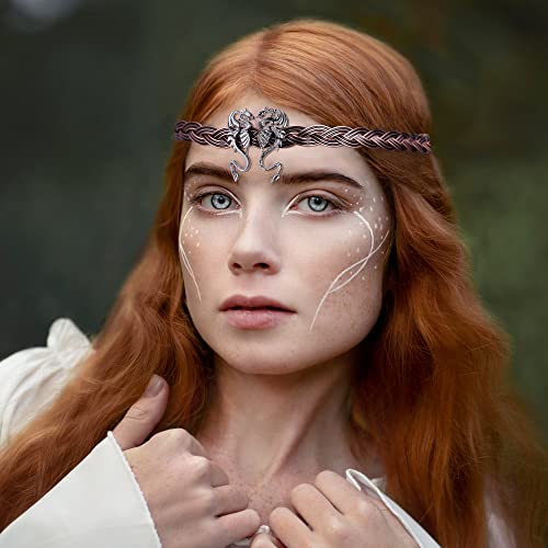 Coteeza Black Dragon Circlet Headband Viking Celtic Braided Crown Adjustable Fairy Headpiece Metal Royal Vintage Tiara Cosplay Medieval Costume Hair Accessory For Women Men Renaissance #TOP1