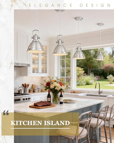 Image of 2-Pack 8 inch Brushed Nickel Pendant Light Kitchen Island, Metal Shade