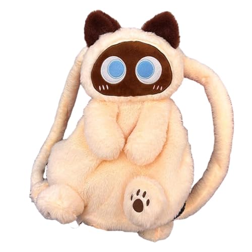 Hi.FANCY Mochilas de pelúcia fofas de pelúcia meninos adultos meninas escola gato vibrante bolsa de viagem leve mochila de viagem