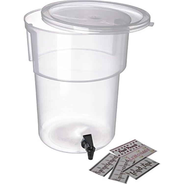Carlisle FoodService Products Round Beverage Dispenser Drink Dispenser with Spigot for Catering, Plastic, 5 Gallons, Clear