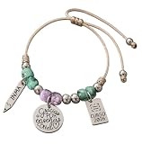 Pulsera para profesora, personalizada, elaborada a mano, acabados en acero inoxidable, ajustable, MODELO VIVA, Regalos para profesores. (MULTICOLOR VIOLETA, GRACIAS POR ENSEÑAR CON EL CORAZÓN)