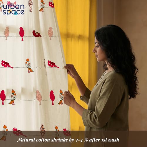 Image of Urban Space 100% Cotton Solid Curtains For Door, Combo Set Of 3 Curtains 8 Feet Long, 60-65% Room Darkening Curtain, Tieback & Eyelets Included With Curtain For Home Decor (Humming Bird Red, 8 Feet)