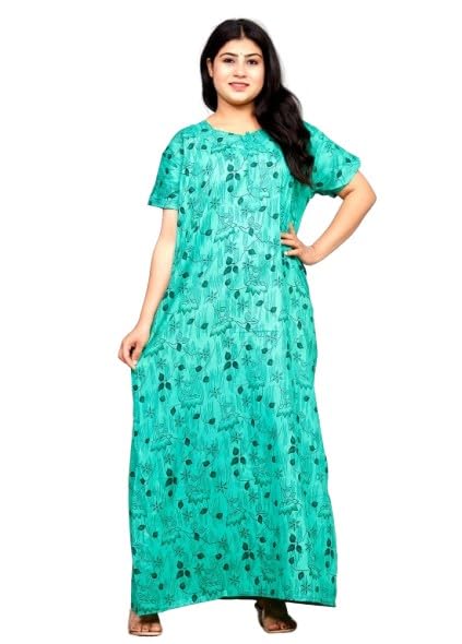 Permium Cotton Long Half Sleeve Printed Nighty for Women Light Green-image-43