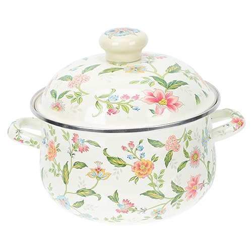 DECORNIJIA Olla Esmaltada Doble Asa Cacerola Práctica para Sopa y Guisos Olla Resistente para Cocina de Inducción y Gas Utensilio Doméstico Duradero con Tapa