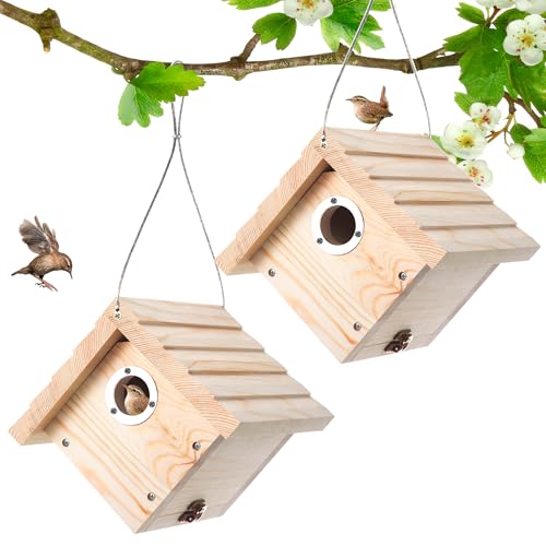 Dreyoo Wren House, 1-1/8'' Entrance Hole Hanging Wooden Wren Bird