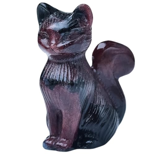 Estatua de Gato de Cristal Natural Garnet 6 cm miniatura 1