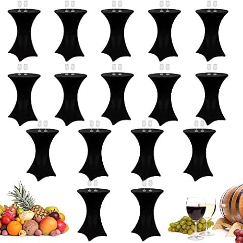 32 x 43 Inches Highboy Spandex Cocktail Table Cover, Round Cocktail Tablecloth Stretch Fitted Tablecloth for Round Bottom Table Bar Pub Wedding Party Banquet Birthday Supplies (Black, 16 Pieces) Cover