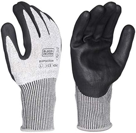 Supported Safety Hand Gloves With 15 Gauge Grey Hpp Liner & Nitrile Coating|Safety Gloves For Mechanical Risk & Multipurpose Use For All Industries|Size-L| BXPG0355IN-L