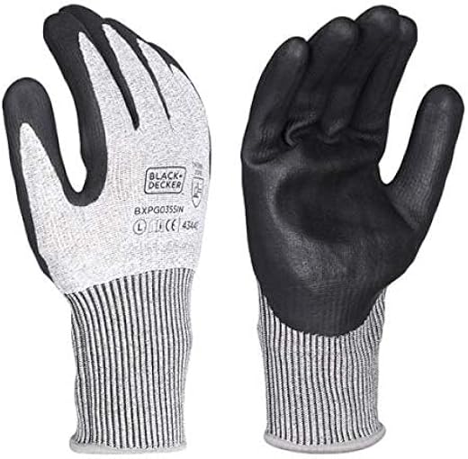 BLACK+DECKER Supported Safety Hand Gloves With 15 Gauge Grey Hpp Liner &amp; Nitrile Coating|Safety Gloves For Mechanical Risk...