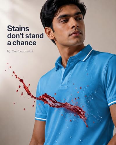 Image of NOBERO Men's Travel Polo T-Shirt | Premium Cotton Stretch Fabric | Anti-Odor & Water-Repellent | UPF 50+ Sun Protection | Regular Fit Polo Collar Casual Wear