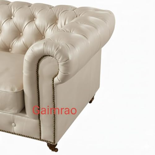Image of Classic Leatherette Chester Sofa Set Button Tufted, Classic Style Sofa Set 3-Person Sofa for Living Room, Office, and Hallway Colour (Off-White Leatherette, 3+1 = 4 Seater Sofa)