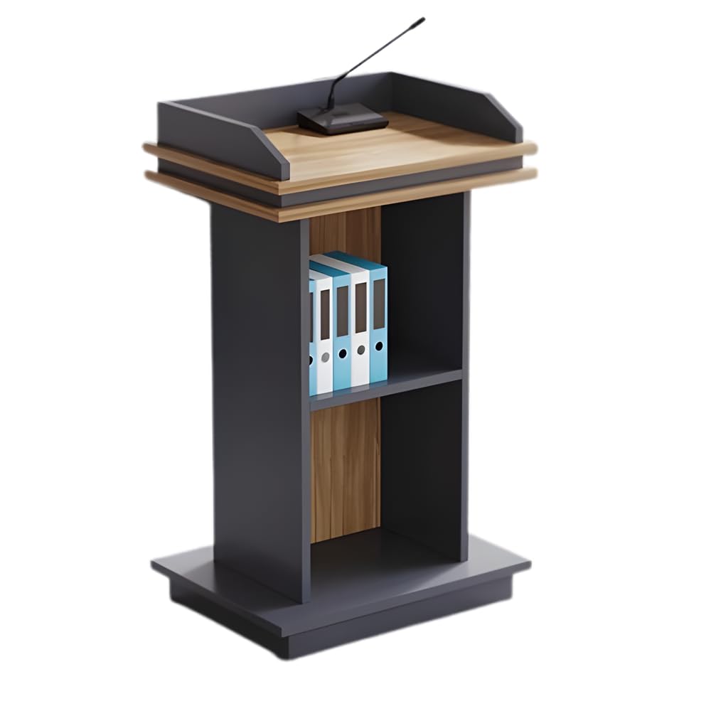 Noir Podium Debout en Bois, 108cm Pupitre de Conférence avec Étagère de Rangement, pupitres d'église Portables pour église, conférence, école, séminaire, Classe (108 x 51 x 40 cm)