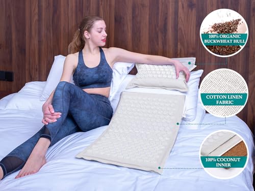 Unmera Acupressure Mat And Pillow Set,Natural Eco Linen & Coconut Fiber Filling,Fsa/Hsa Eligible,For Back/Neck Pain Relief thumb #1