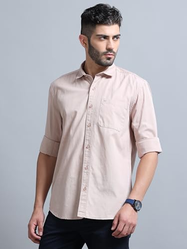 Image of Men Slim Fit Solid Spread Collar Casual Shirt