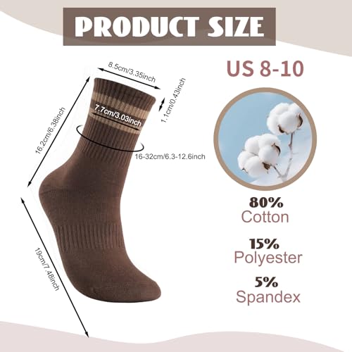 Jspupifip 6 Pairs Striped Crew Socks for Women, Cute Casual Cotton Retro Athletic Tube Sock for Running Tennis Sport Office Home School2