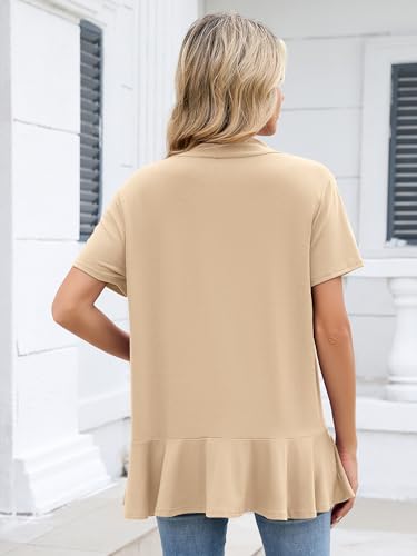 DEARCASE Women's Short Sleeve Draped Cardigan, Light Coffee, Large — view 4