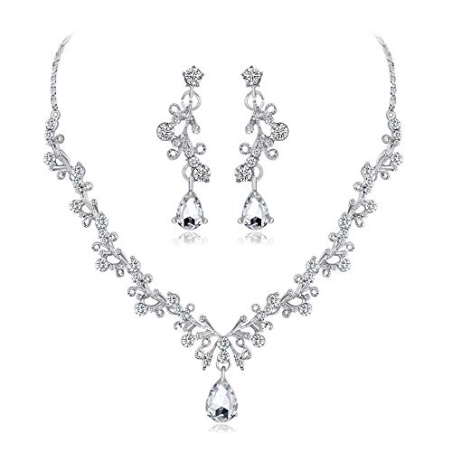 Preisvergleich Produktbild KaLaiXing Perlenkette Braut Diamant Schmuckset Damen Schmuckset Halskette Ohrringe Diamant Wassertropfen Kristall Anhänger Halskette + Ohrringe XL10