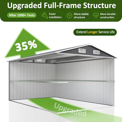 Image of DAUSOLA 8.2x12 FT Outdoor Storage Shed, Metal Garden Tool Shed with Updated Frame Structure and Lockable Doors, Ideal for Backyard Garden Patio Lawn, Grey