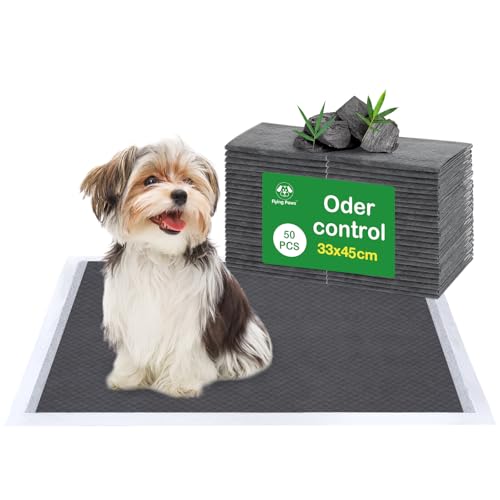 Flying Paws - Flying Paws Lot de 50 tapis de dressage super absorbants pour chiens de petite taille, anti-fuites, avec contrôle des odeurs de charbon de bois, idéal pour les petits animaux de compagnie (S-50)