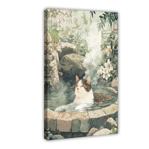 Toile de chat zen et source chaude pour une ambiance japonaise