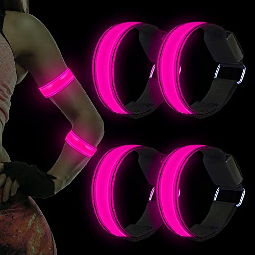 Vivibel 4 Stück LED Armband, Reflective Leucht Armbänder Lichtband Nacht Sicherheits Licht Armband Kinder Nacht Sicherheits Licht Für Laufen Joggen Radfahren Hundewandern Running Outdoor Sports