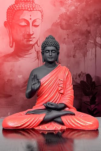 Image of Beautiful Sitting Buddha Idol Statue for Home & Garden Living Room | Healing Spirit Blessing Buddha Statue - 15 Inch Size (Red + Black)