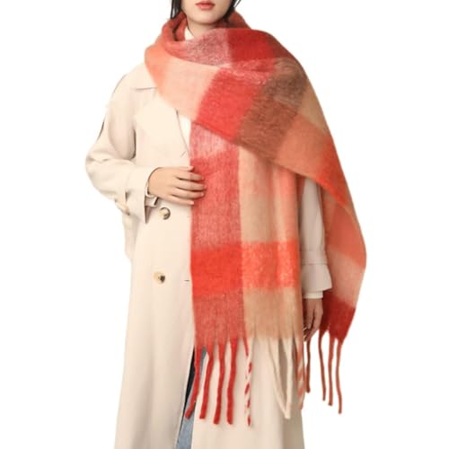 Consejos para Comprar Franjas Naranjas para comprar hoy. 42 MININAI - Bufandas gruesas de invierno para mujer, para clima frío, cálido, de punto grueso, a cuadros, de gran tamaño, Naranja, Talla única