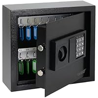 HMF Schlüsseltresor mit Zahlencode, Schlüsselsafe mit Elektronikschloss | 30 Haken | 30 x 28 x 10 cm | Schwarz