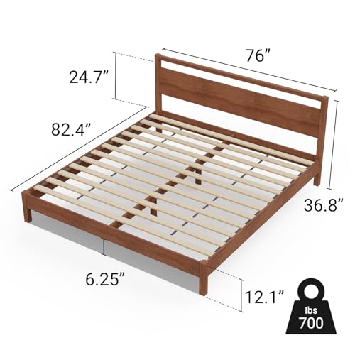 Image of LIFEMENT Signature Wood Platform Bed Frame with Headboard, Essential, Noise Free, Under Bed Storage, No Box Spring Needed, Easy Assembly (Cherry, King (U.S. Standard))
